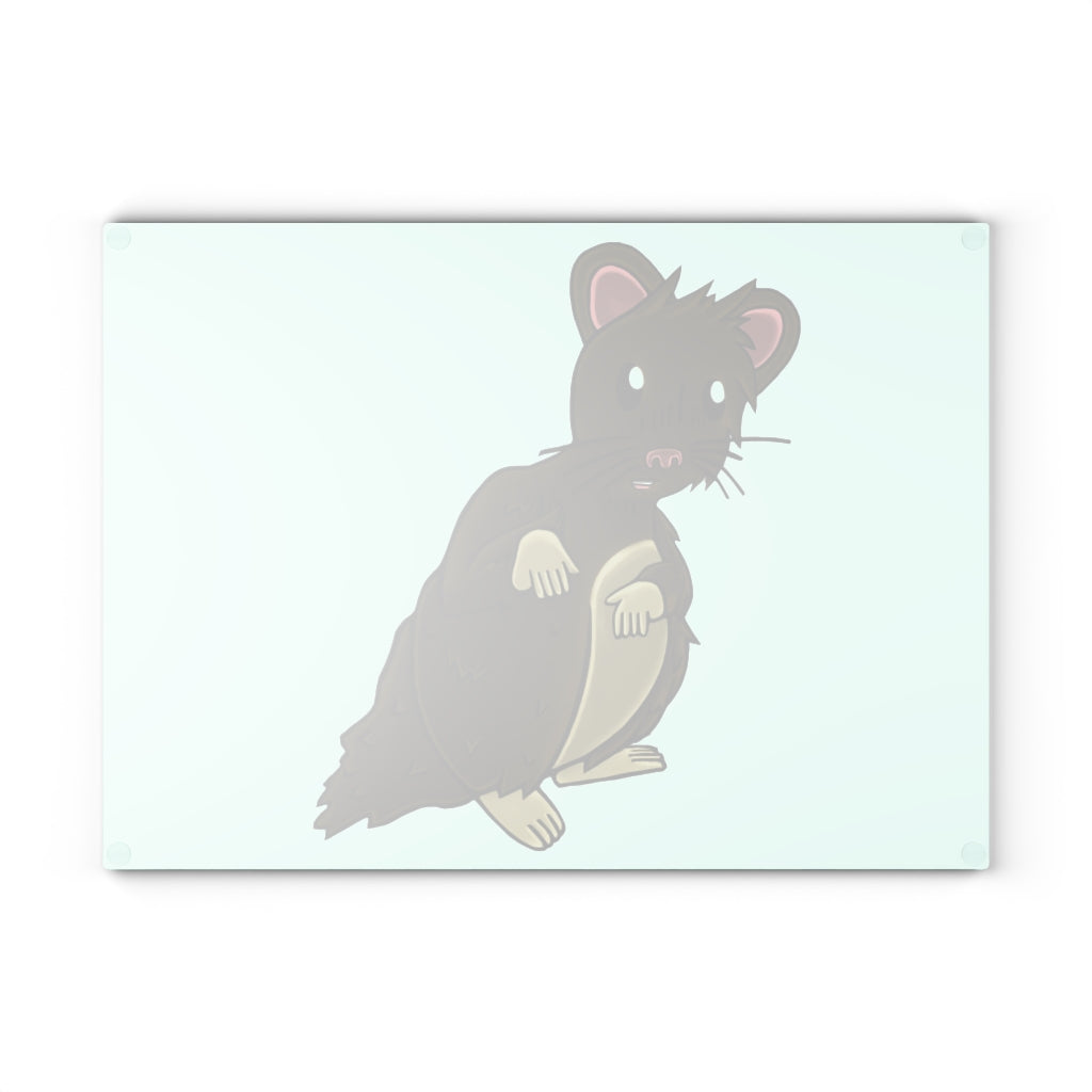 Brown Hamster Glass Cutting Board with textured surface and rubber dots for stability, available in two sizes.