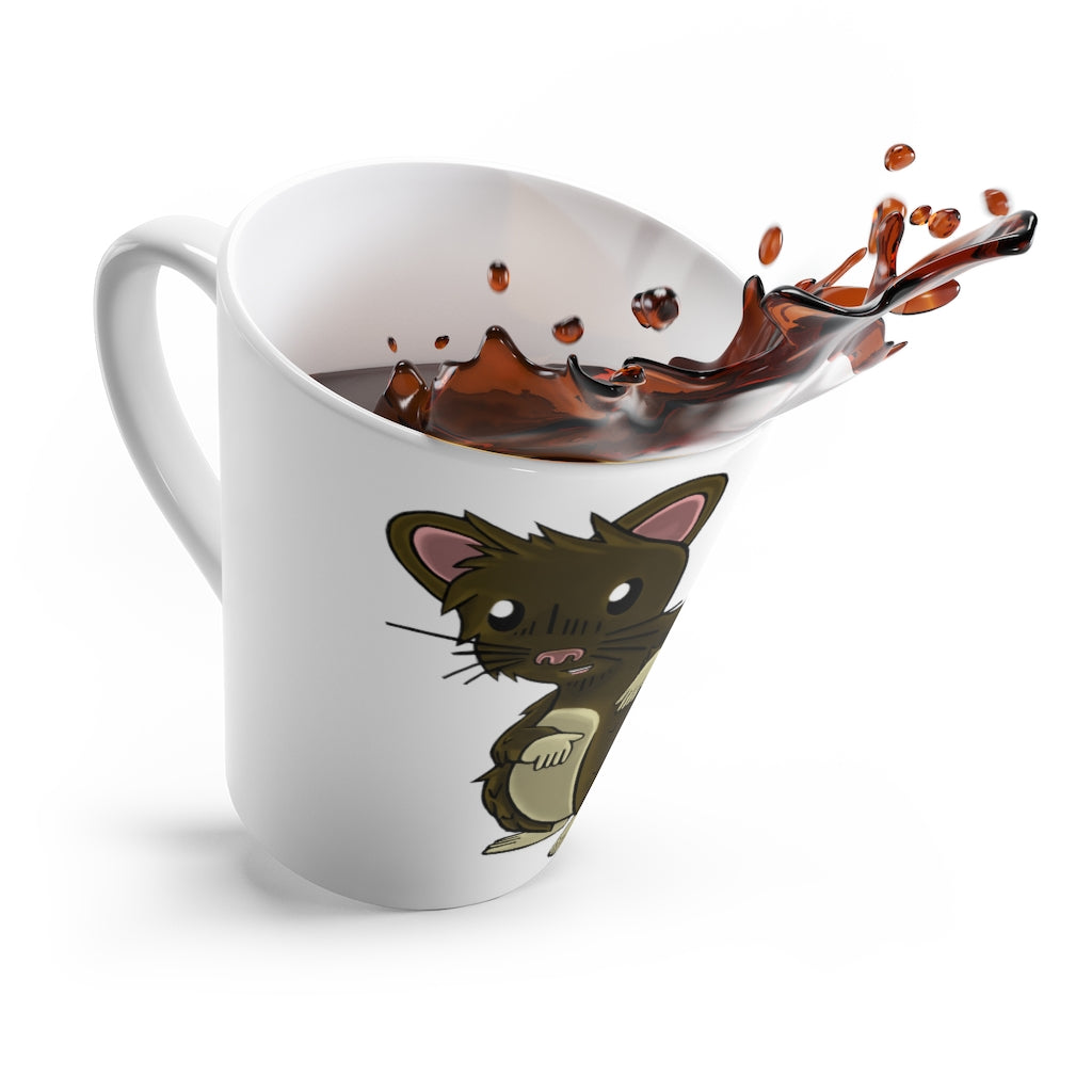 A white ceramic latte mug featuring a cute brown hamster design, perfect for coffee lovers.