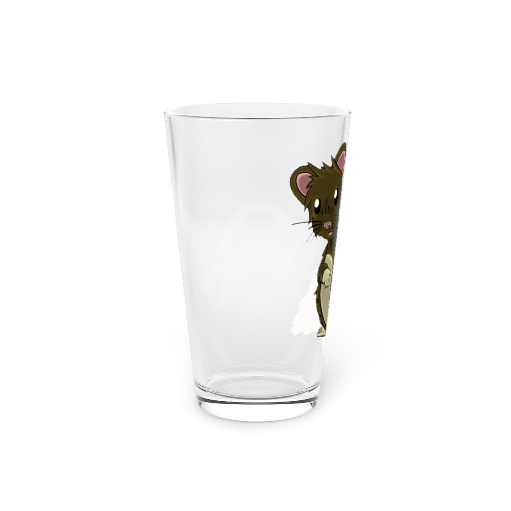 A clear 16oz pint glass featuring a brown hamster design, perfect for personalized beverages.