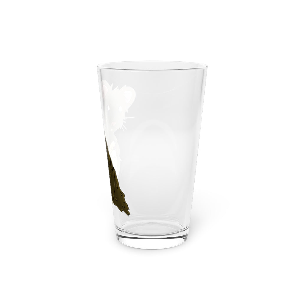 A clear 16oz pint glass featuring a brown hamster design, perfect for personalized beverages.