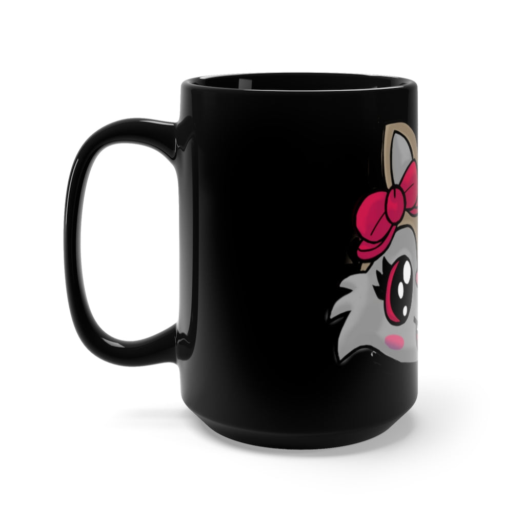 A stylish black ceramic mug featuring a cute brown kitty face design, perfect for coffee and tea lovers.