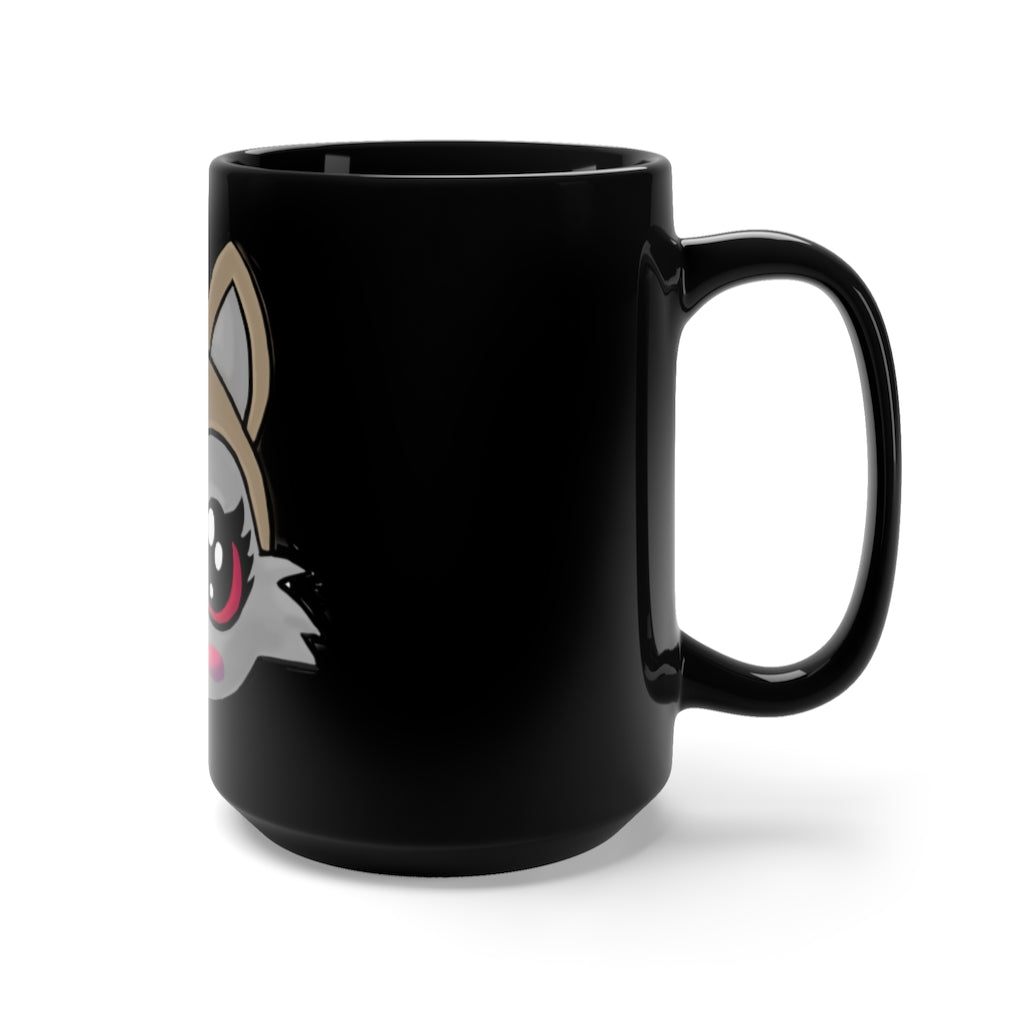 A stylish black ceramic mug featuring a cute brown kitty face design, perfect for coffee and tea lovers.