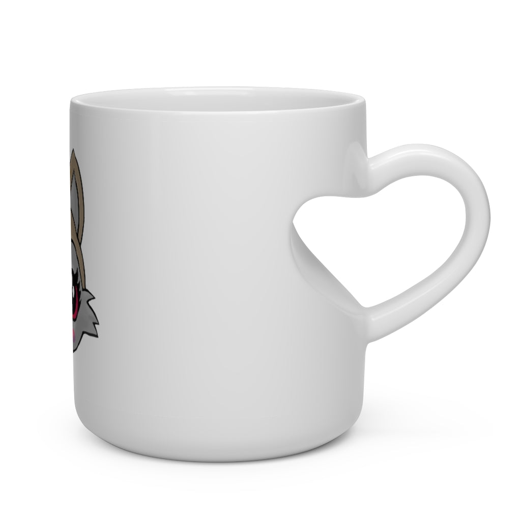 A white ceramic mug with a heart-shaped handle featuring a cute brown kitty head design, perfect for hot beverages.