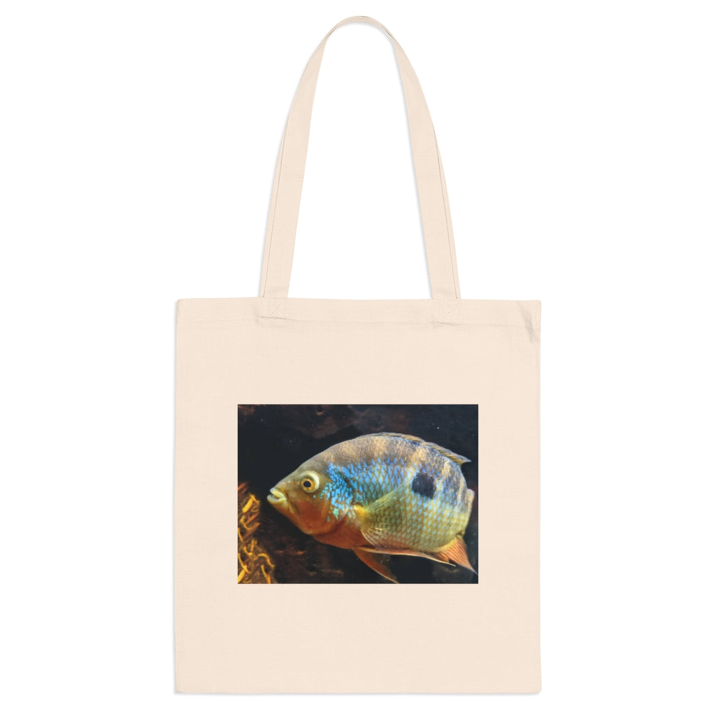 Brown Orange Fish Tote Bag with long handles and vibrant design, made from 100% cotton fabric, ideal for everyday use.