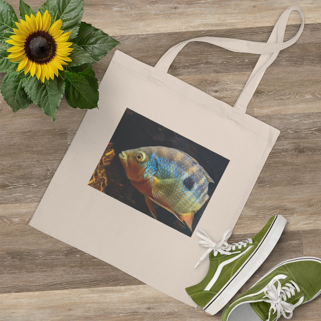 Brown Orange Fish Tote Bag with long handles and vibrant design, made from 100% cotton fabric, ideal for everyday use.