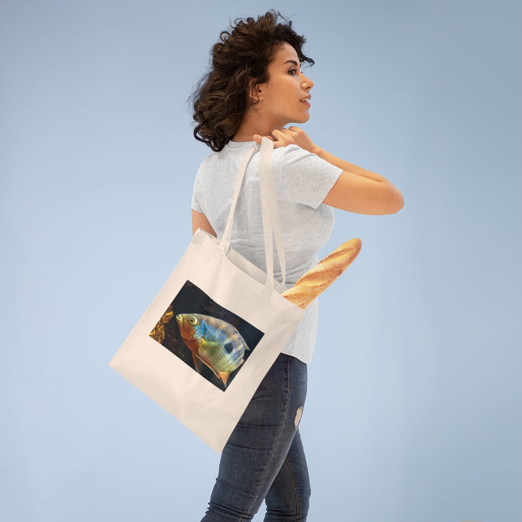 Brown Orange Fish Tote Bag with long handles and vibrant design, made from 100% cotton fabric, ideal for everyday use.