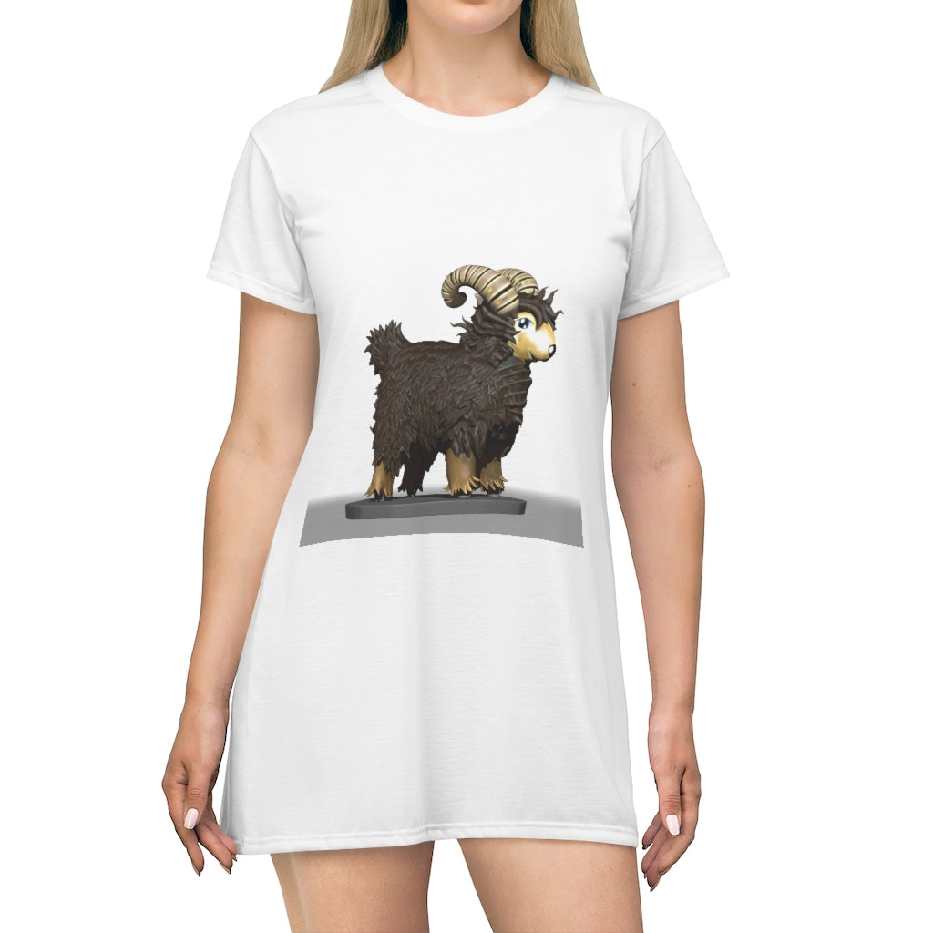 Brown Sheep All Over Print T-Shirt Dress featuring vibrant patterns and a comfortable fit, perfect for casual or dressy occasions.