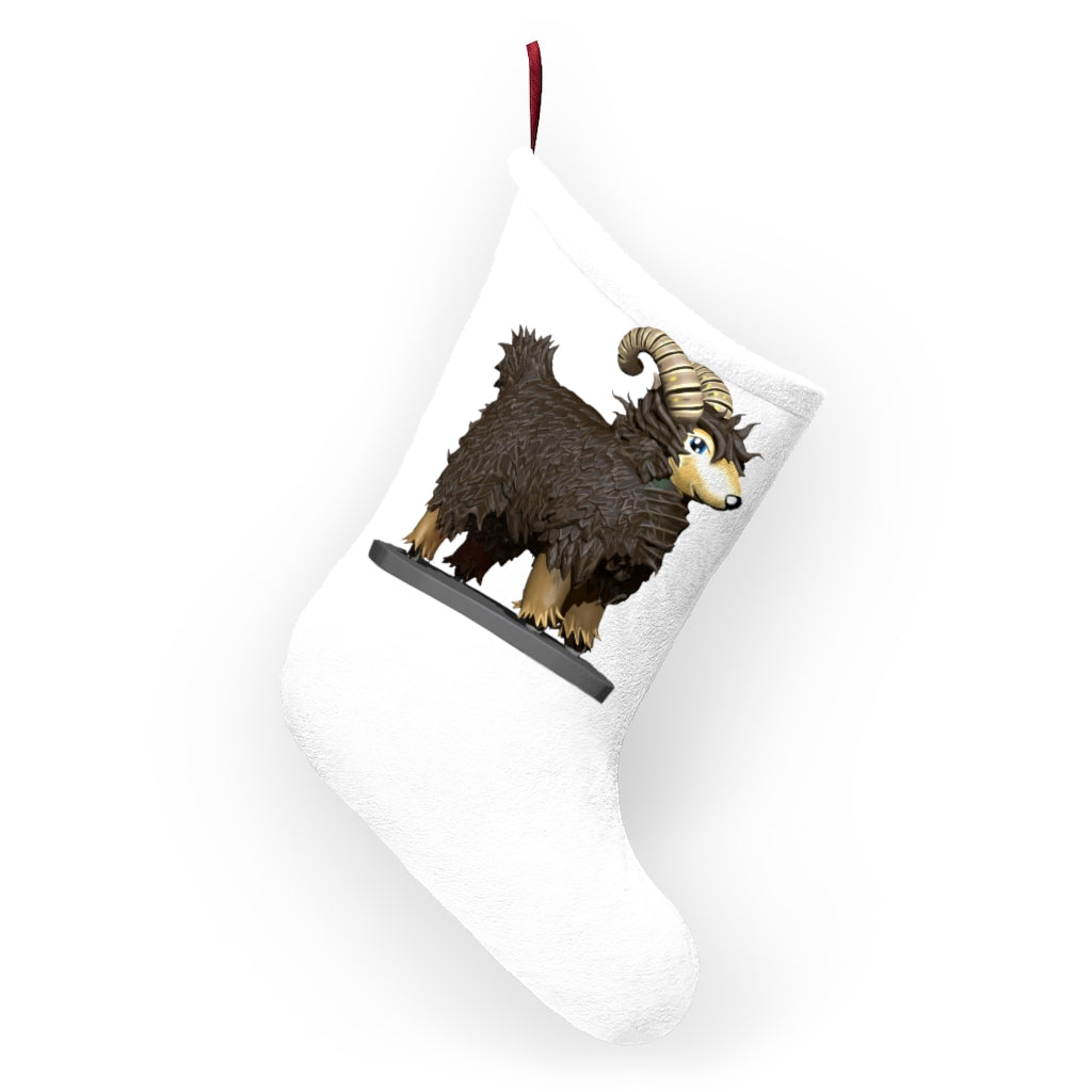 Brown Sheep Christmas Stockings made of soft polyester fleece, featuring a festive design and a twill ribbon hanging loop.