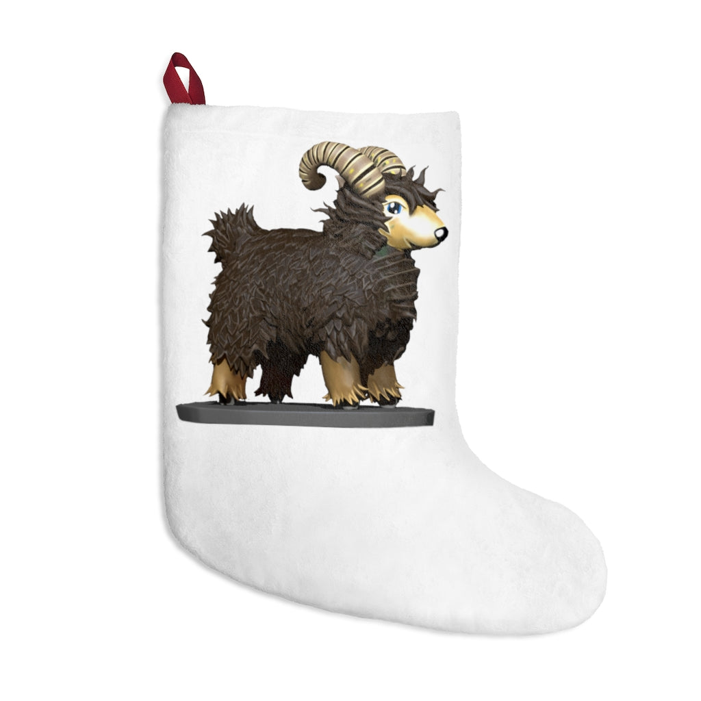 Brown Sheep Christmas Stockings made of soft polyester fleece, featuring a festive design and a twill ribbon hanging loop.