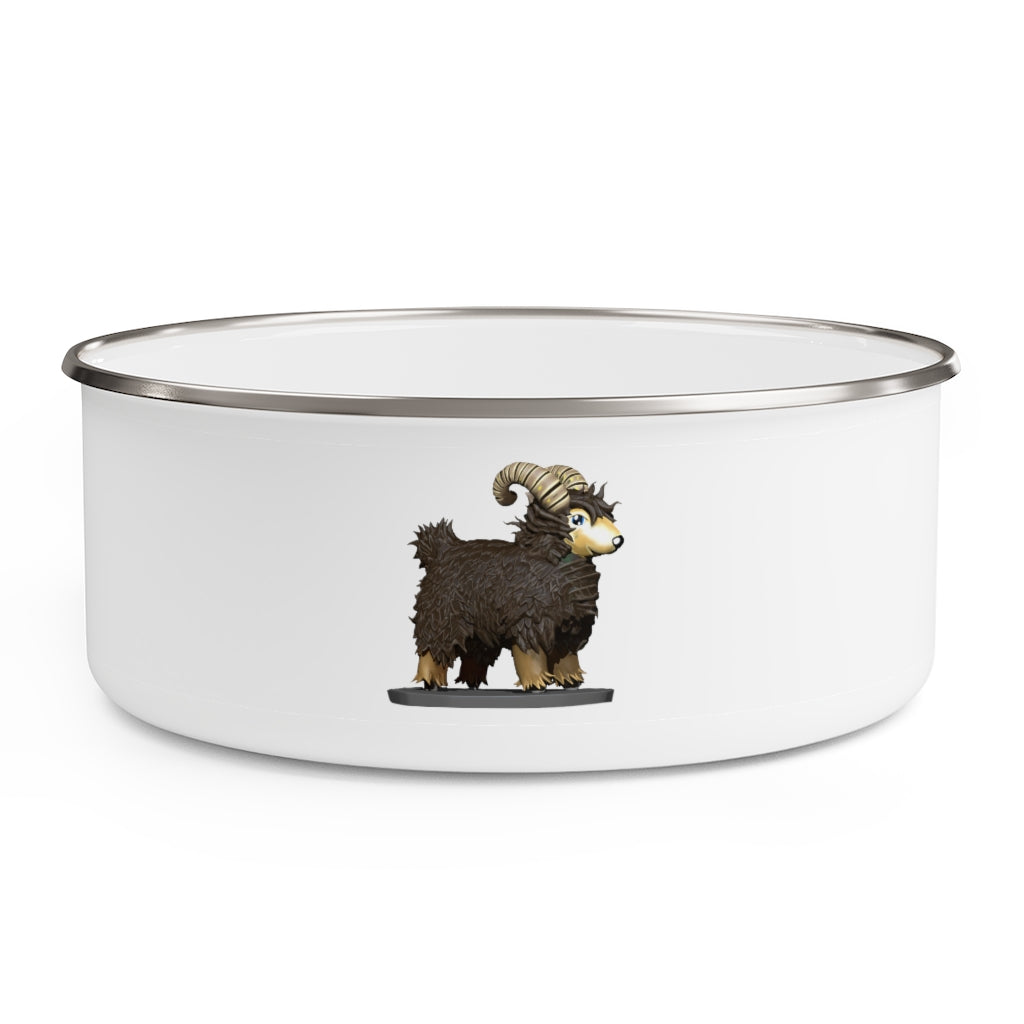 Brown Sheep Enamel Bowl made of stainless steel with a translucent plastic lid, featuring a stylish print around the exterior.