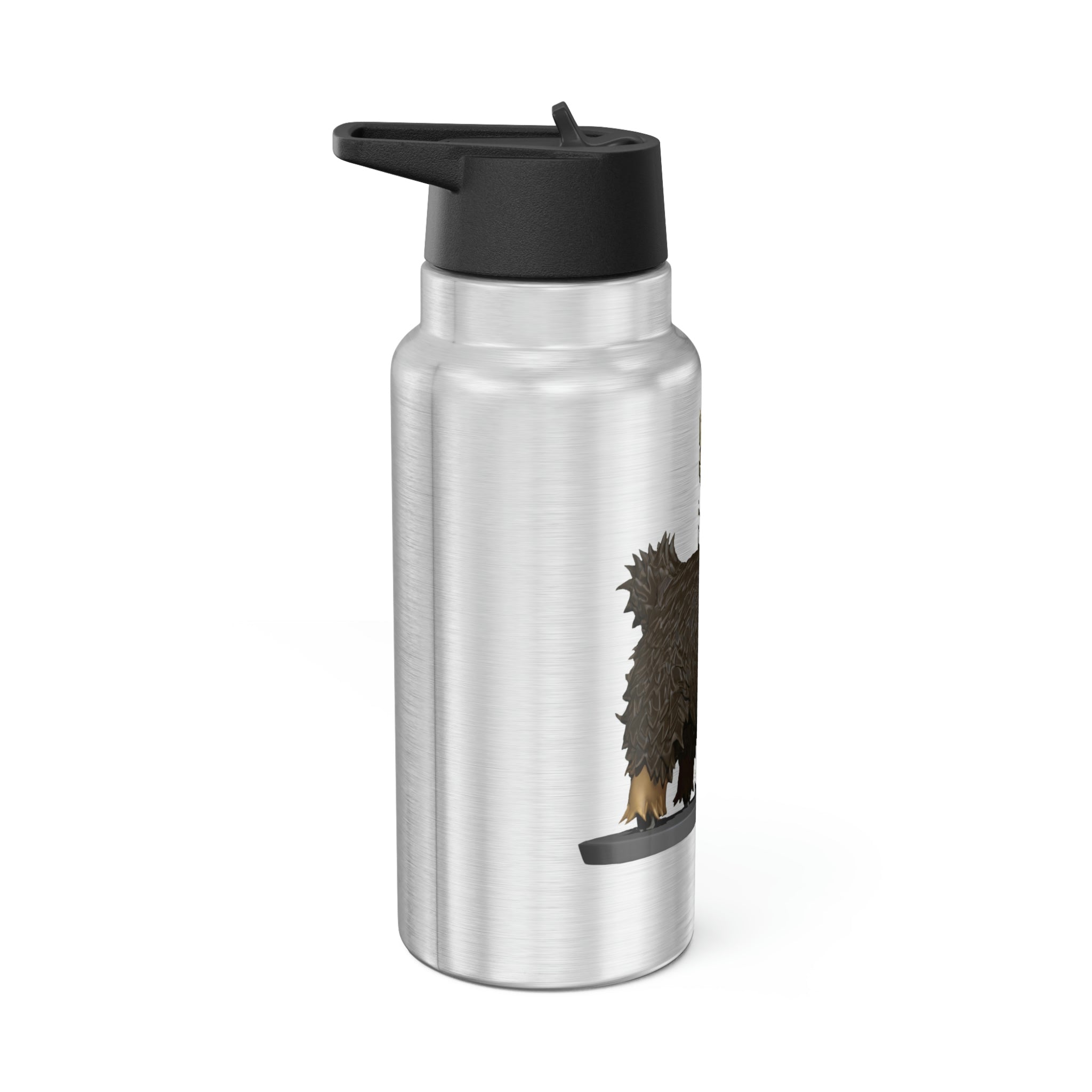 Brown Sheep Gator Tumbler, 32oz, stainless steel with a black cap and straw, customizable design.