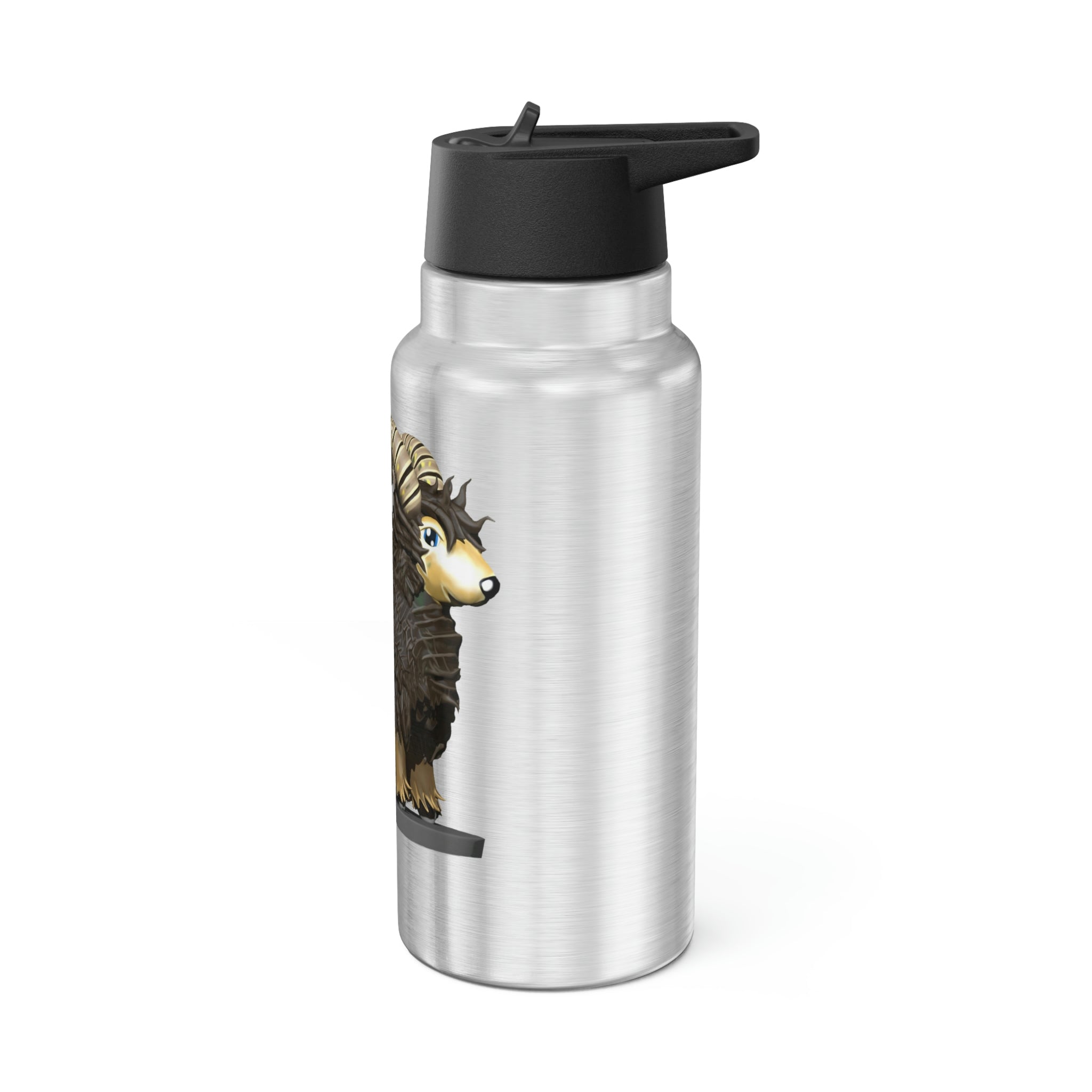 Brown Sheep Gator Tumbler, 32oz, stainless steel with a black cap and straw, customizable design.