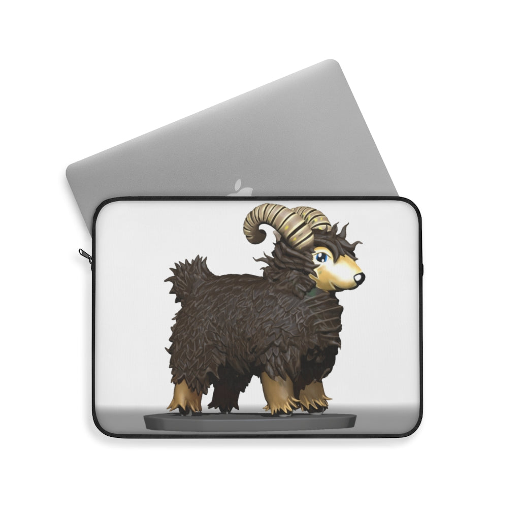 Brown Sheep Laptop Sleeve featuring a stylish printed front and black backside, designed for protection and elegance.