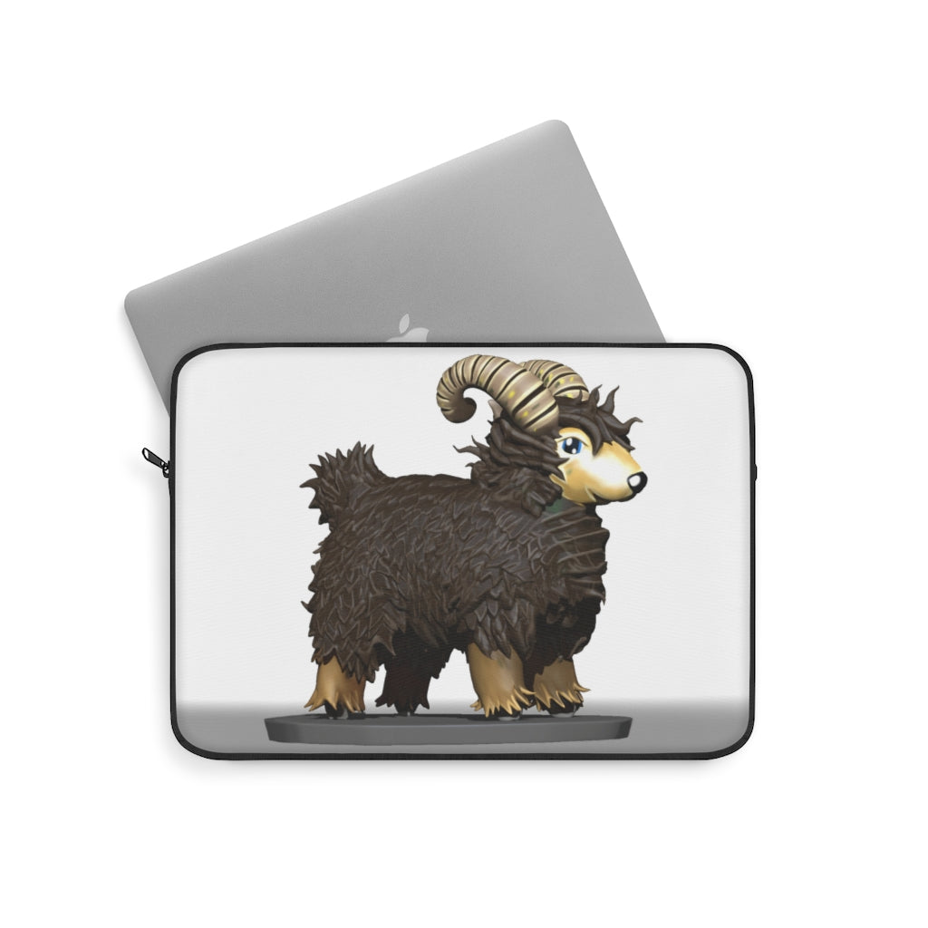 Brown Sheep Laptop Sleeve featuring a stylish printed front and black backside, designed for protection and elegance.