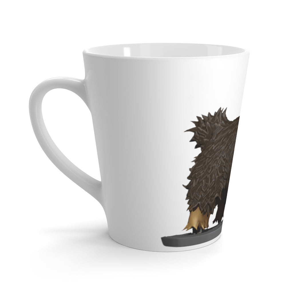 Brown Sheep Latte Mug in white ceramic with vibrant sublimation printing, featuring rounded corners and a comfortable C-handle.