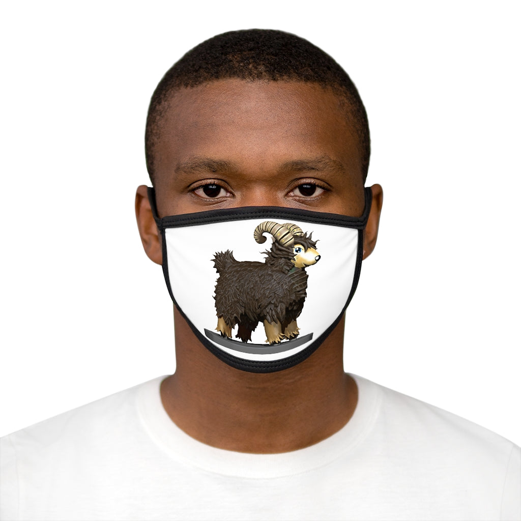 Brown Sheep Mixed-Fabric Face Mask featuring a black outer edge and earloops, made from polyester and cotton.