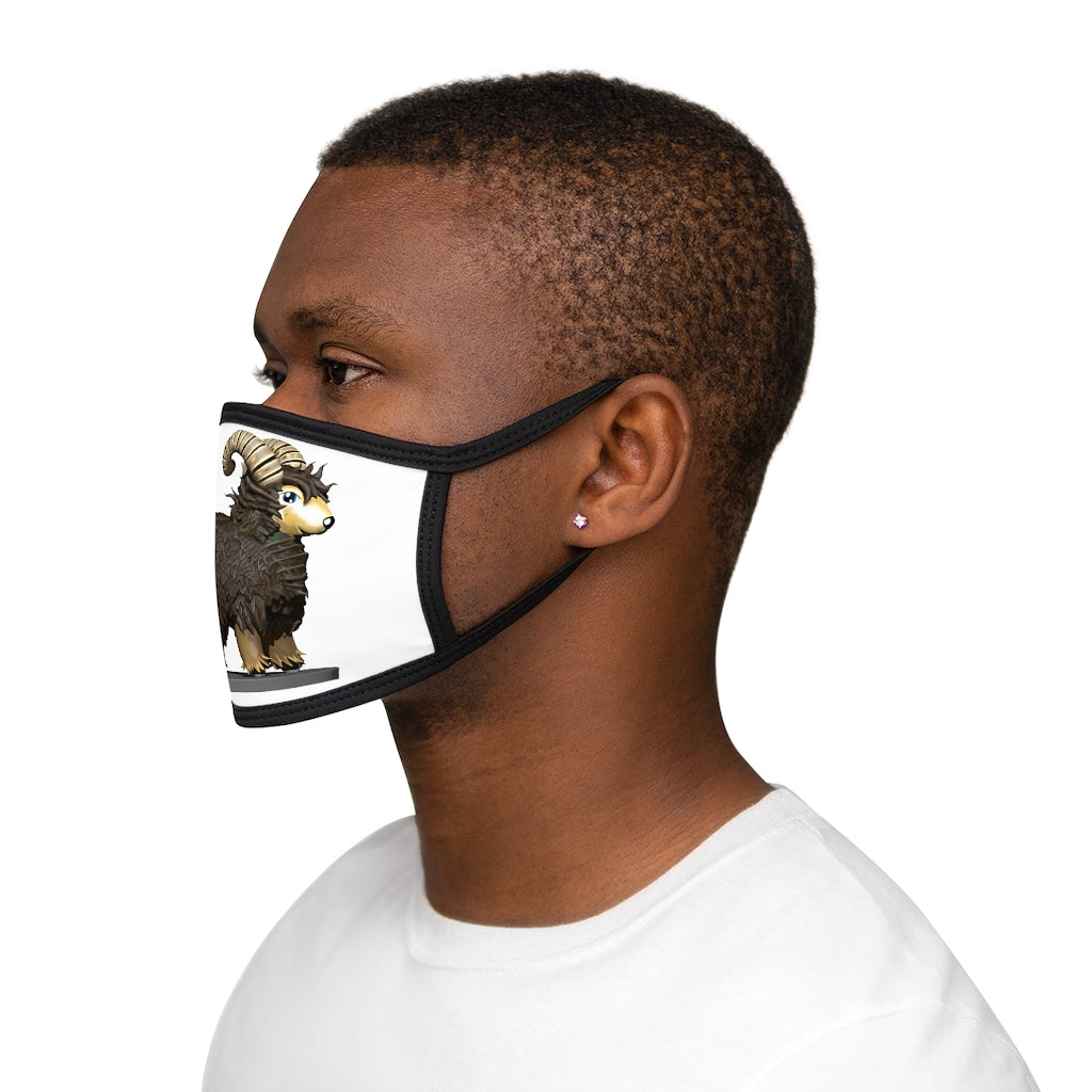 Brown Sheep Mixed-Fabric Face Mask featuring a black outer edge and earloops, made from polyester and cotton.