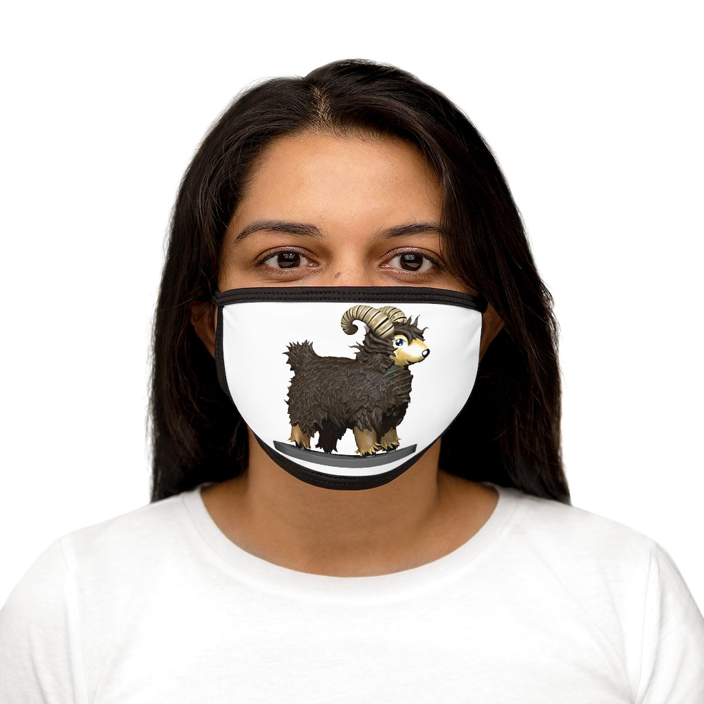 Brown Sheep Mixed-Fabric Face Mask featuring a black outer edge and earloops, made from polyester and cotton.