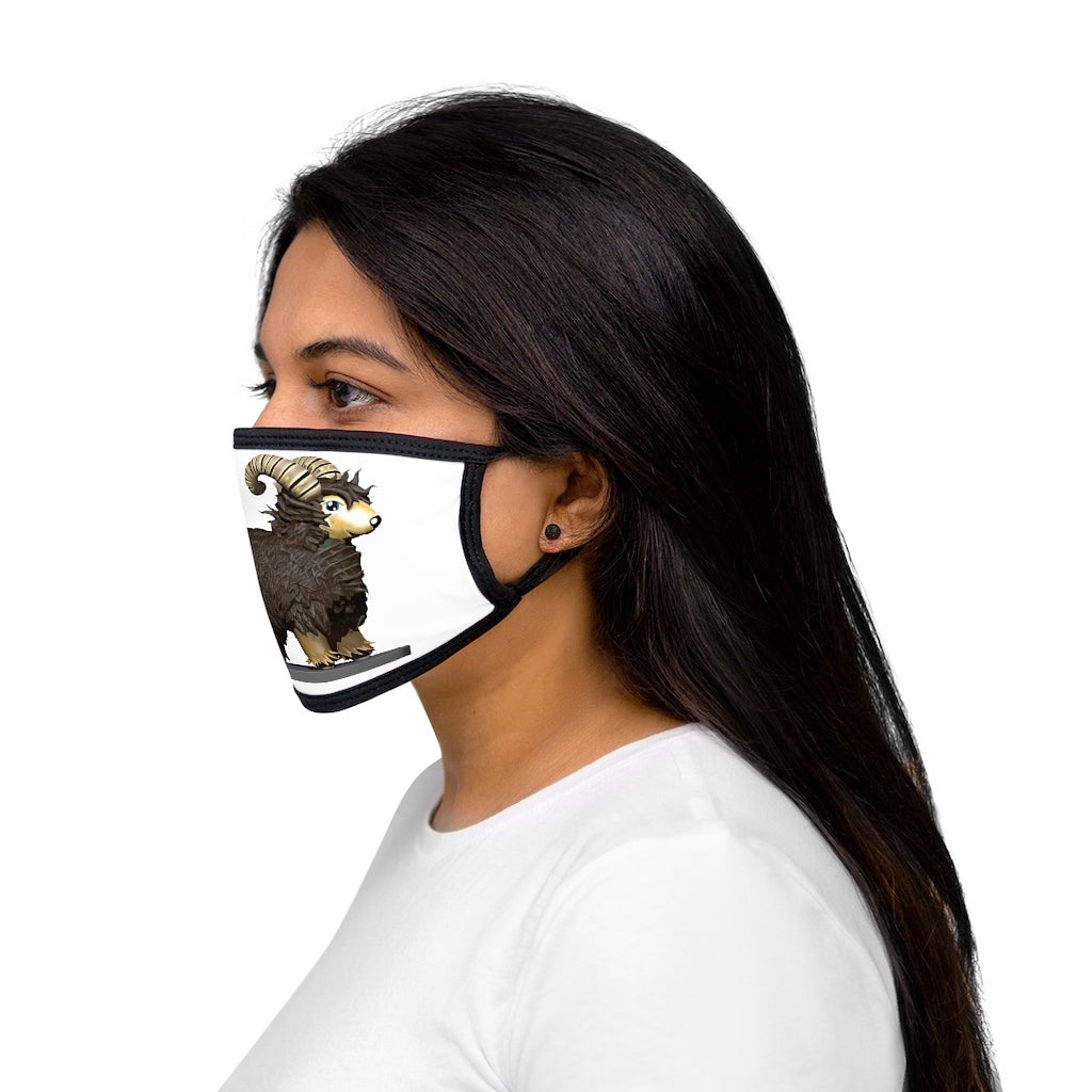 Brown Sheep Mixed-Fabric Face Mask featuring a black outer edge and earloops, made from polyester and cotton.