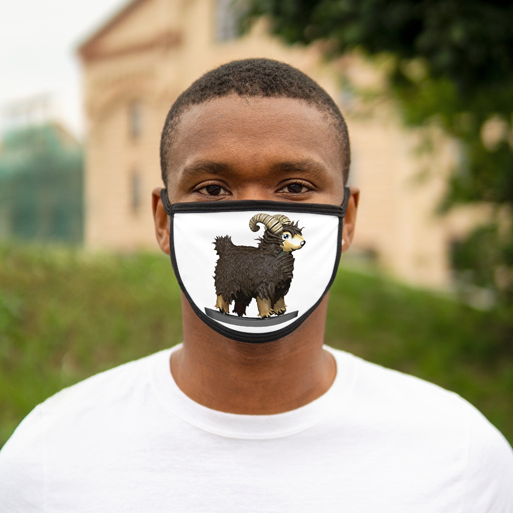 Brown Sheep Mixed-Fabric Face Mask featuring a black outer edge and earloops, made from polyester and cotton.