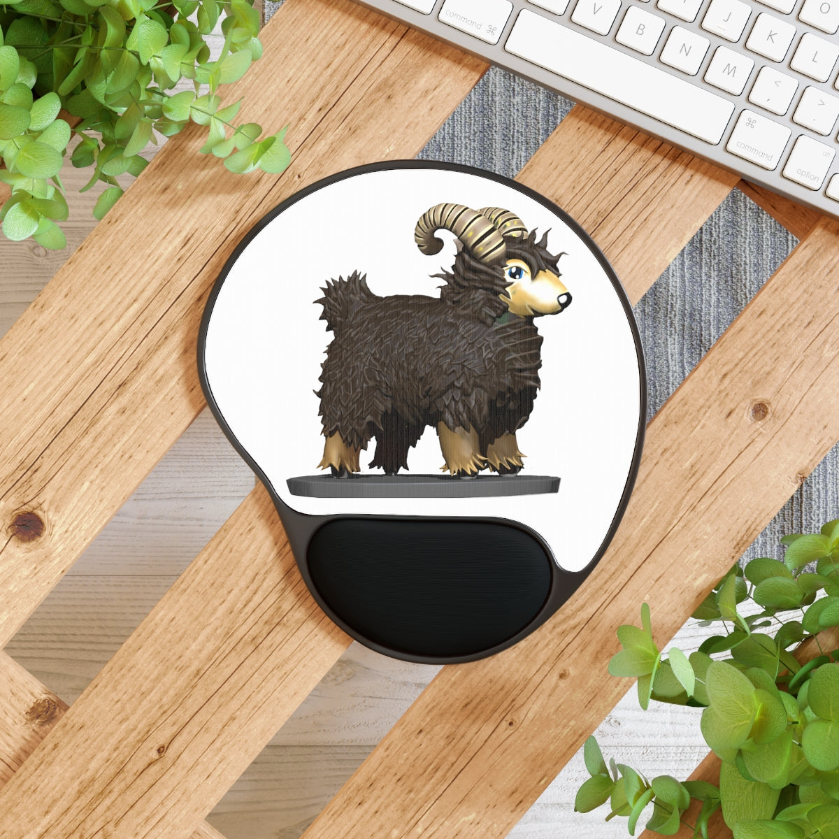 Brown Sheep Mouse Pad featuring a Memory Foam wrist rest and a foot-shaped design, perfect for ergonomic support.