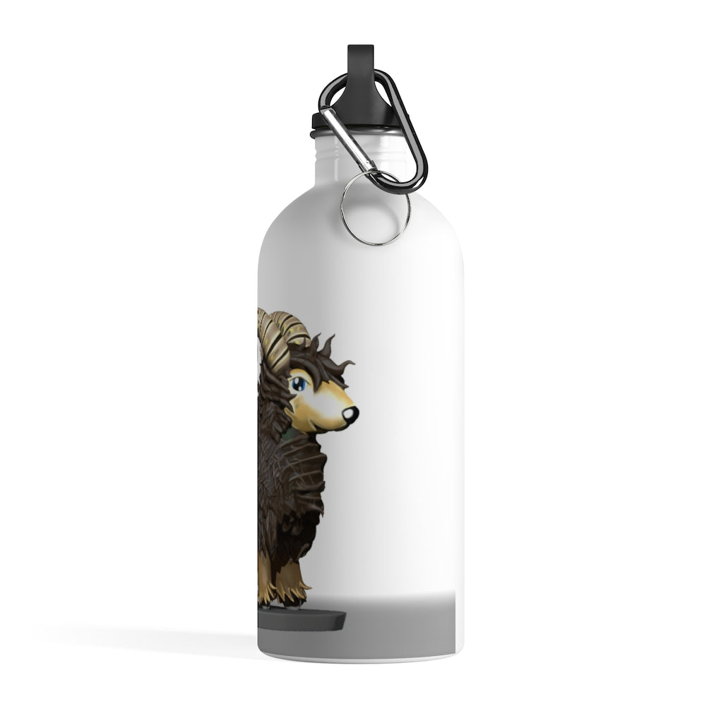 Brown Sheep Stainless Steel Water Bottle with a plastic screw top and carabiner, showcasing its stylish design and lightweight construction.