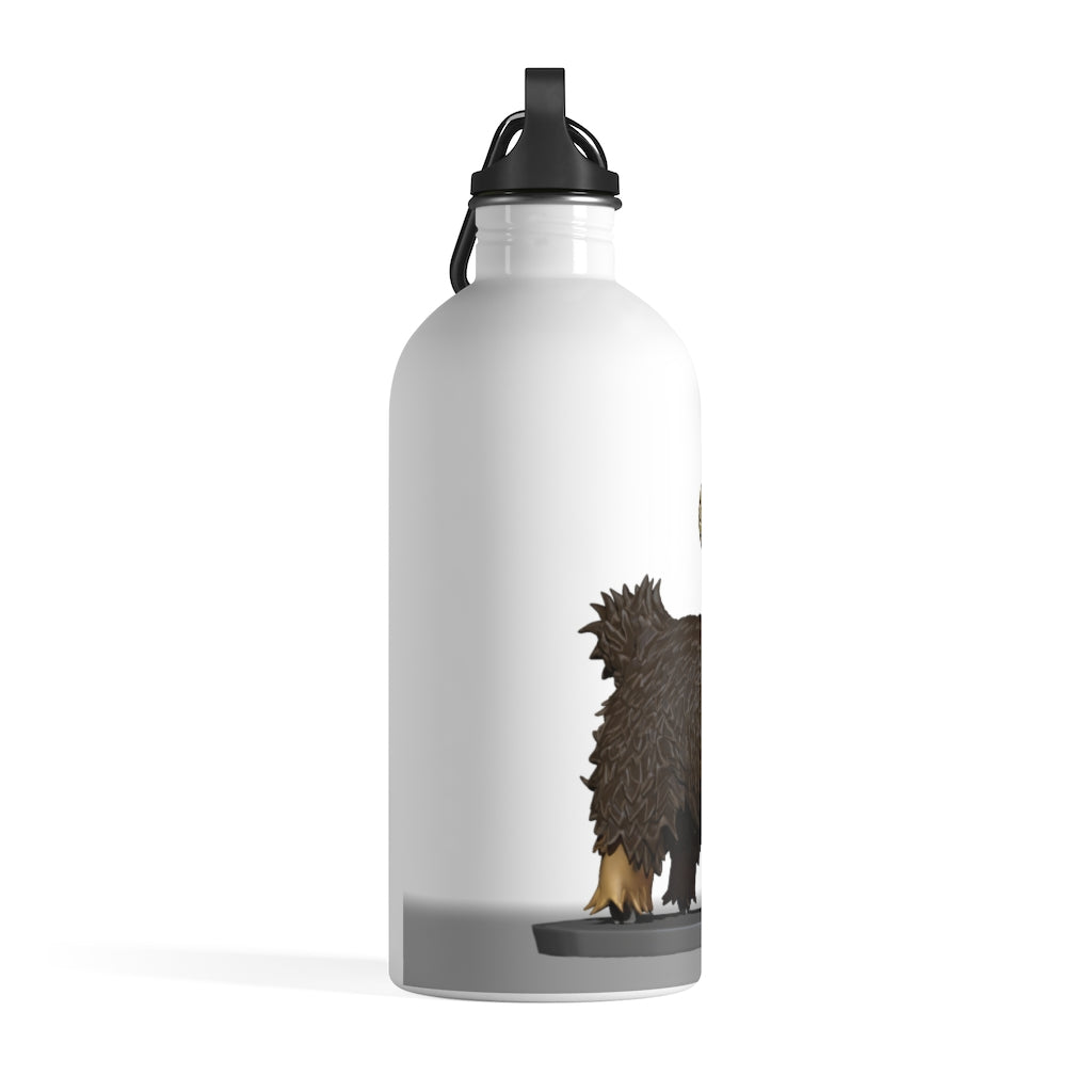 Brown Sheep Stainless Steel Water Bottle with a plastic screw top and carabiner, showcasing its stylish design and lightweight construction.