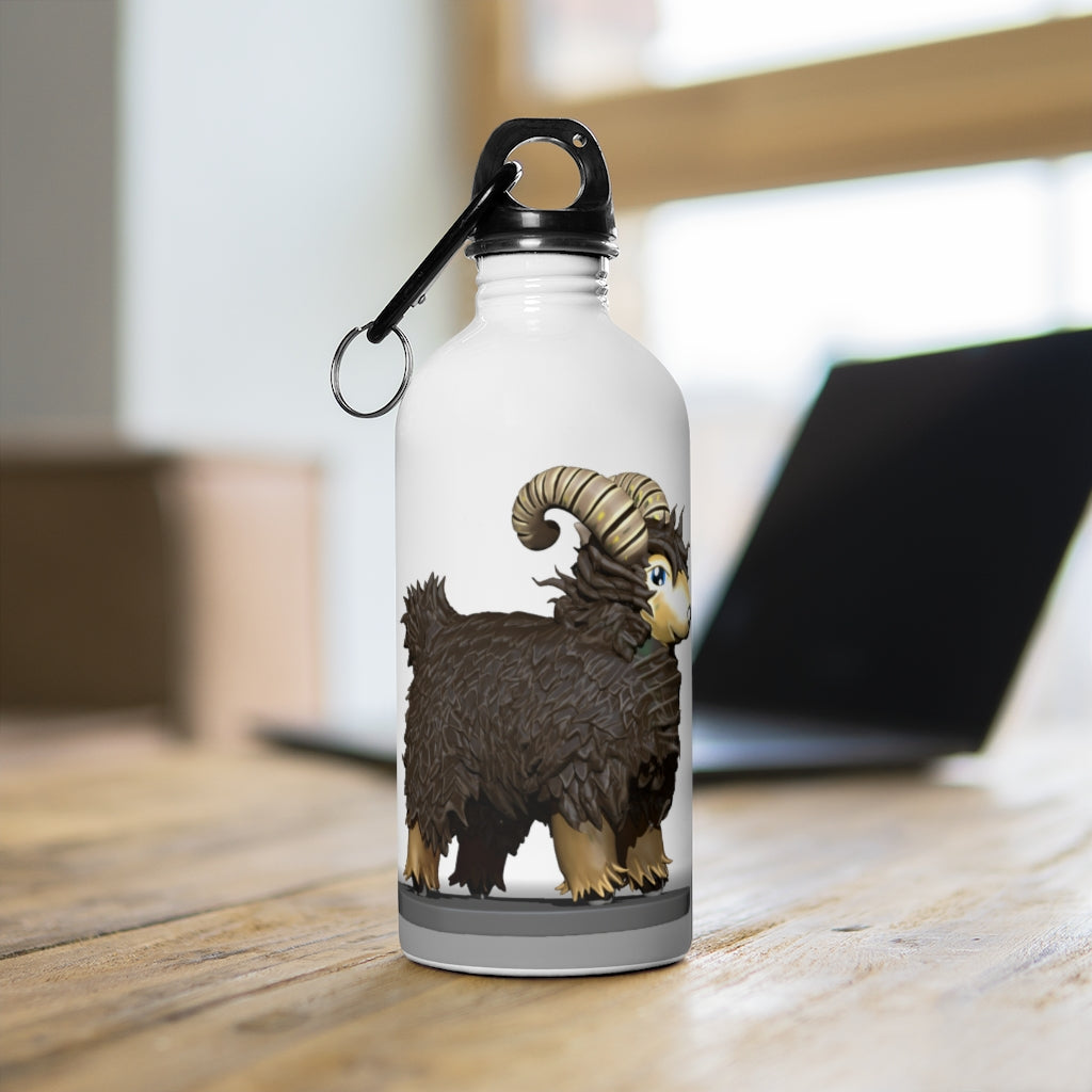 Brown Sheep Stainless Steel Water Bottle with a plastic screw top and carabiner, showcasing its stylish design and lightweight construction.