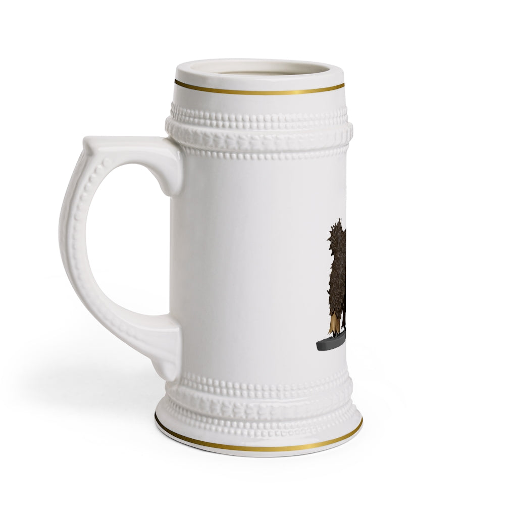 A stylish Brown Sheep Stein Mug made of durable white ceramic with ribbed outlines, perfect for custom designs.