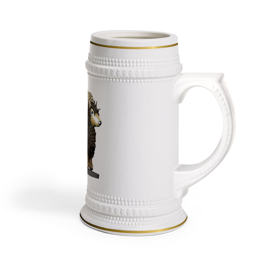 A stylish Brown Sheep Stein Mug made of durable white ceramic with ribbed outlines, perfect for custom designs.