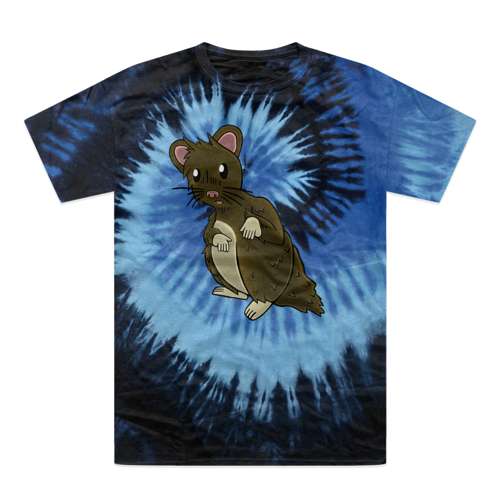 BrownHamster Tie-Dye T-Shirt featuring vibrant colors and a double-needle stitched neckline, showcasing unique hand-dyed patterns.