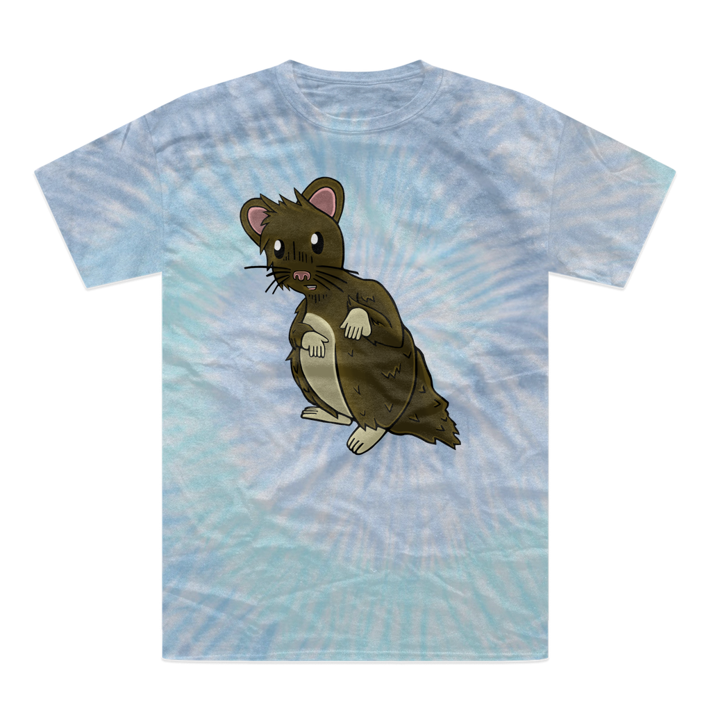 BrownHamster Tie-Dye T-Shirt featuring vibrant colors and a double-needle stitched neckline, showcasing unique hand-dyed patterns.