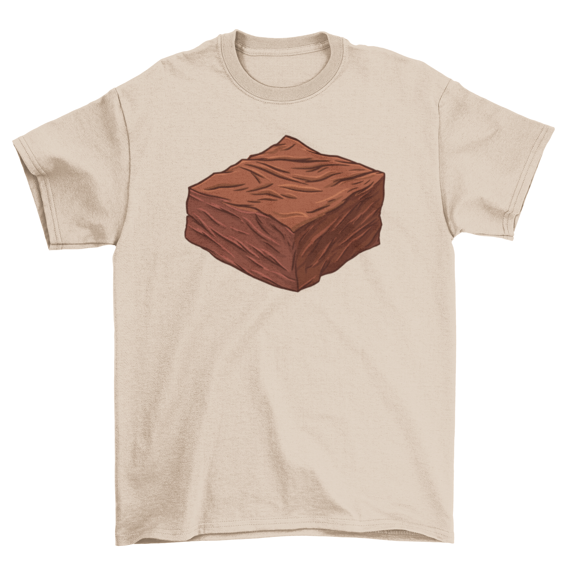 A stylish t-shirt featuring a colorful brownie piece design, perfect for dessert lovers.