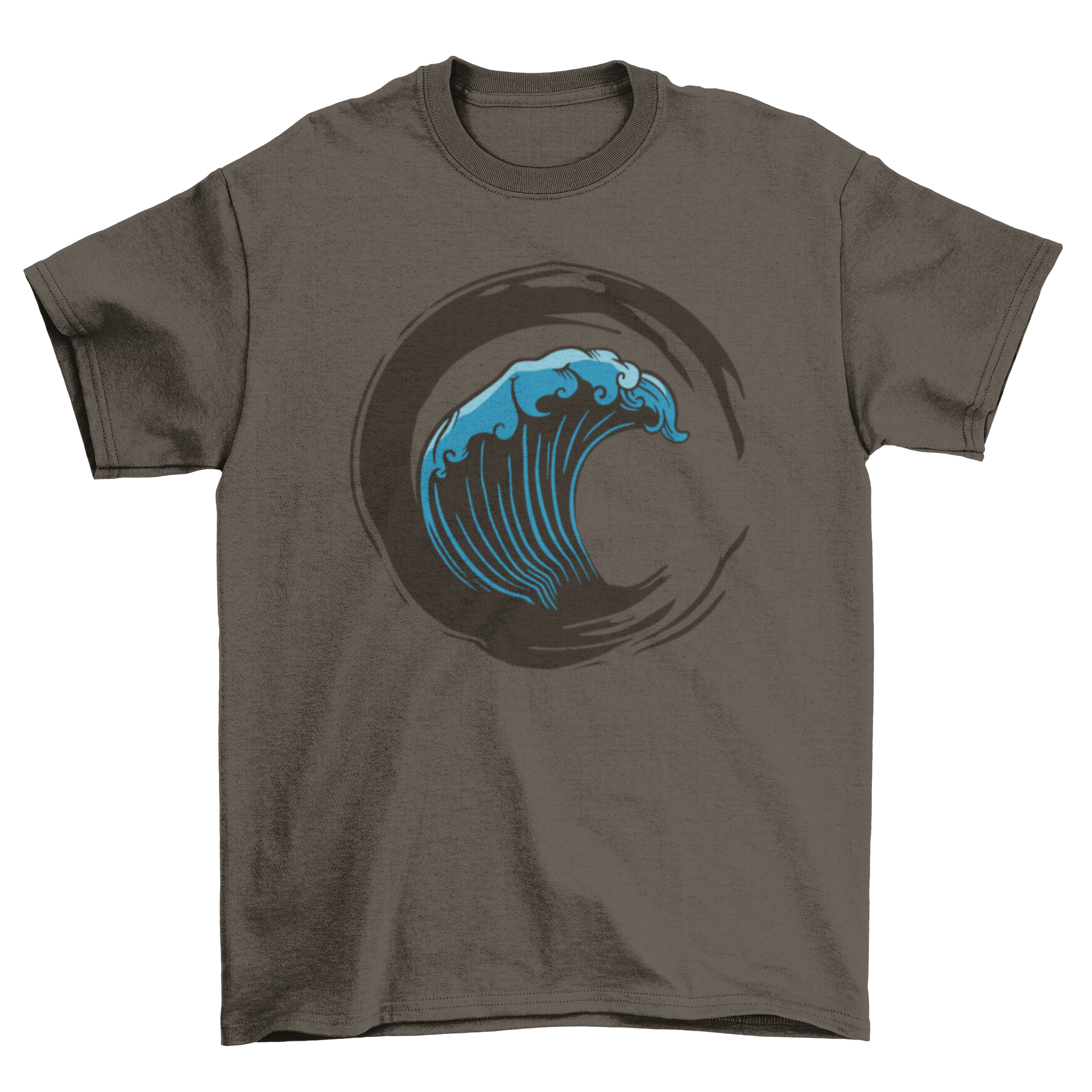 Brush Wave T-Shirt featuring a circular brush stroke design with a wave inside, showcasing artistic flair and comfort.