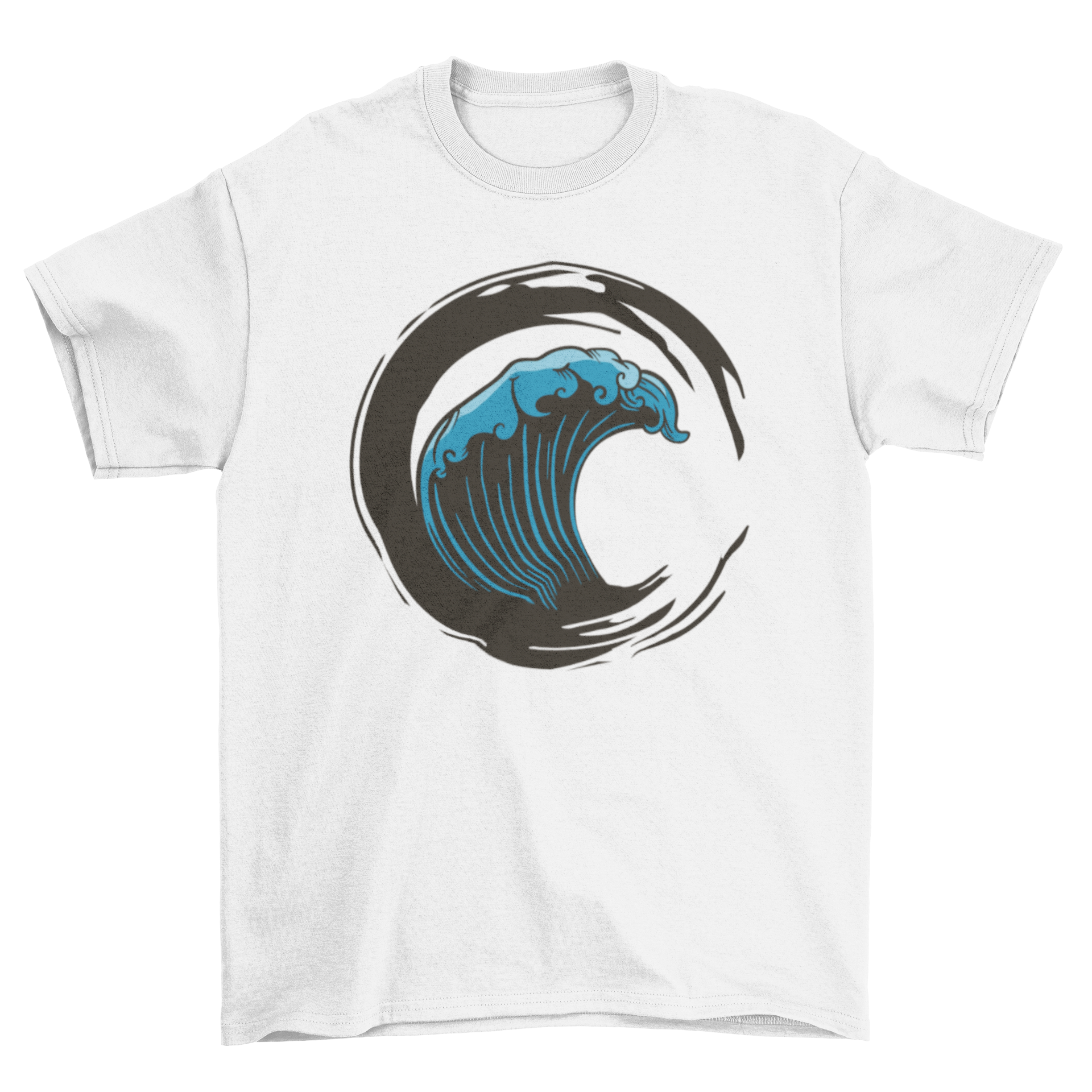 Brush Wave T-Shirt featuring a circular brush stroke design with a wave inside, showcasing artistic flair and comfort.