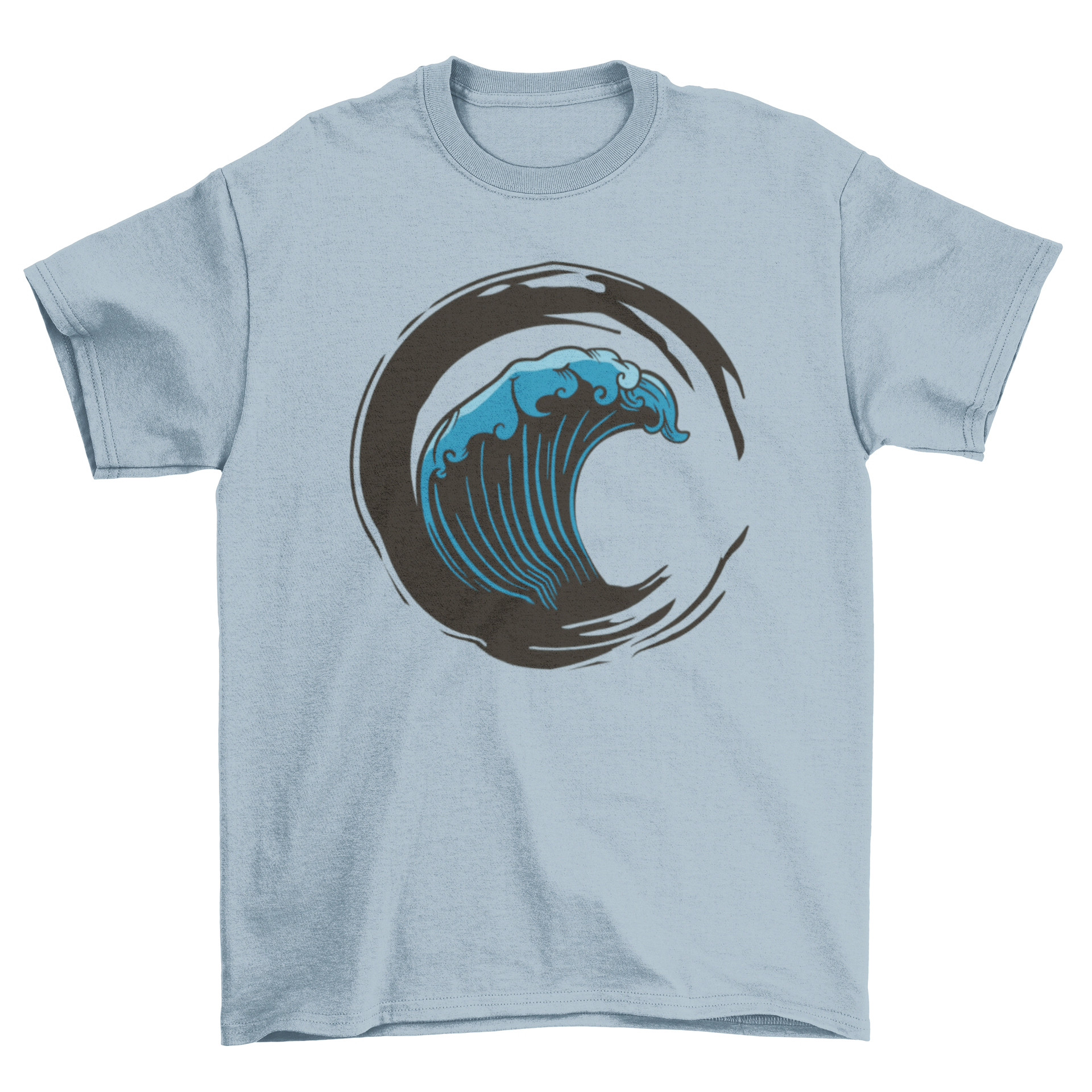 Brush Wave T-Shirt featuring a circular brush stroke design with a wave inside, showcasing artistic flair and comfort.