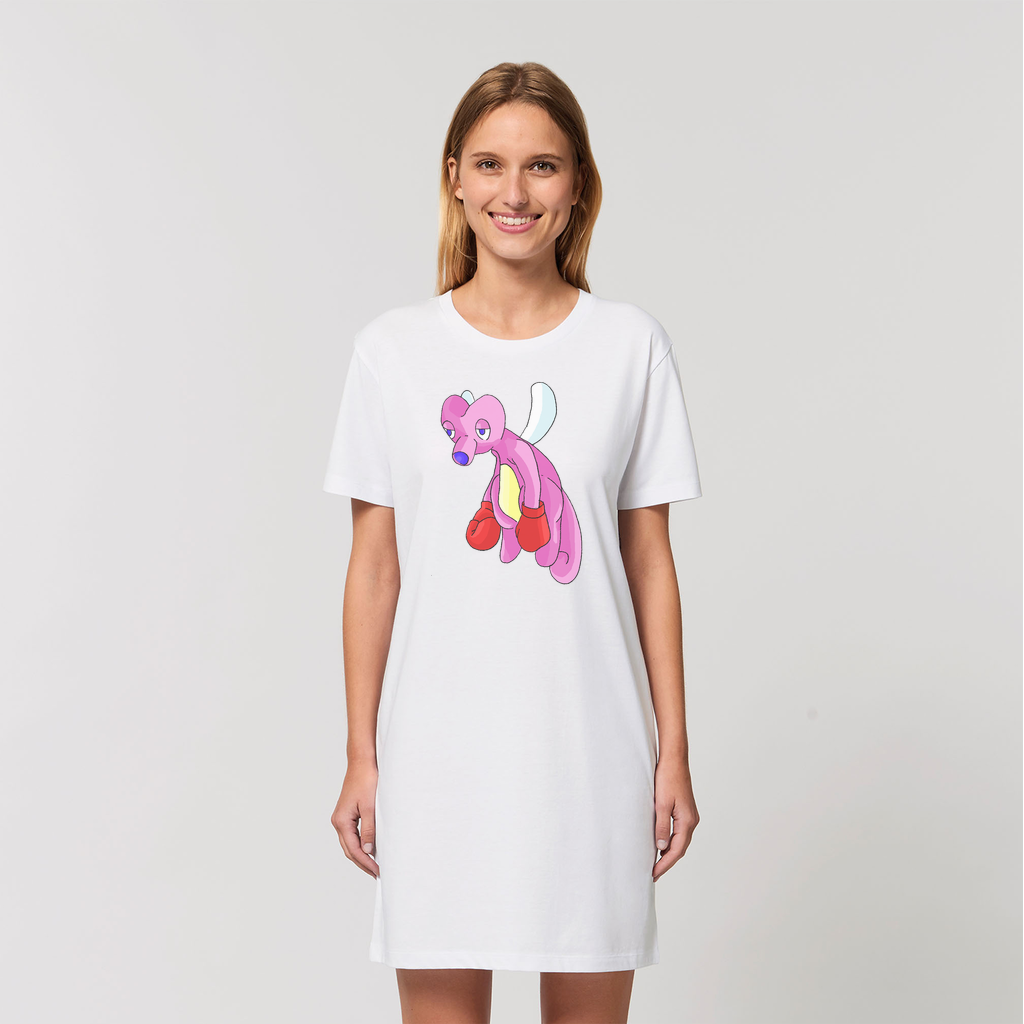 A stylish Bubbletare Organic T-Shirt Dress made from 100% organic cotton, showcasing its soft texture and comfortable fit.