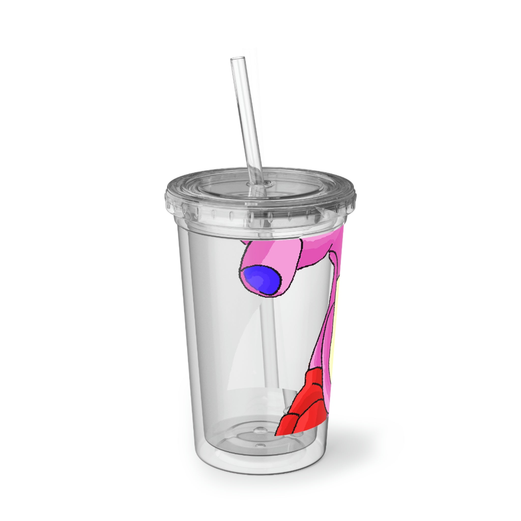 Bubbletare Suave Acrylic Cup in stainless steel with a black plastic screw-on cap and a straw, showcasing a sleek and modern design.