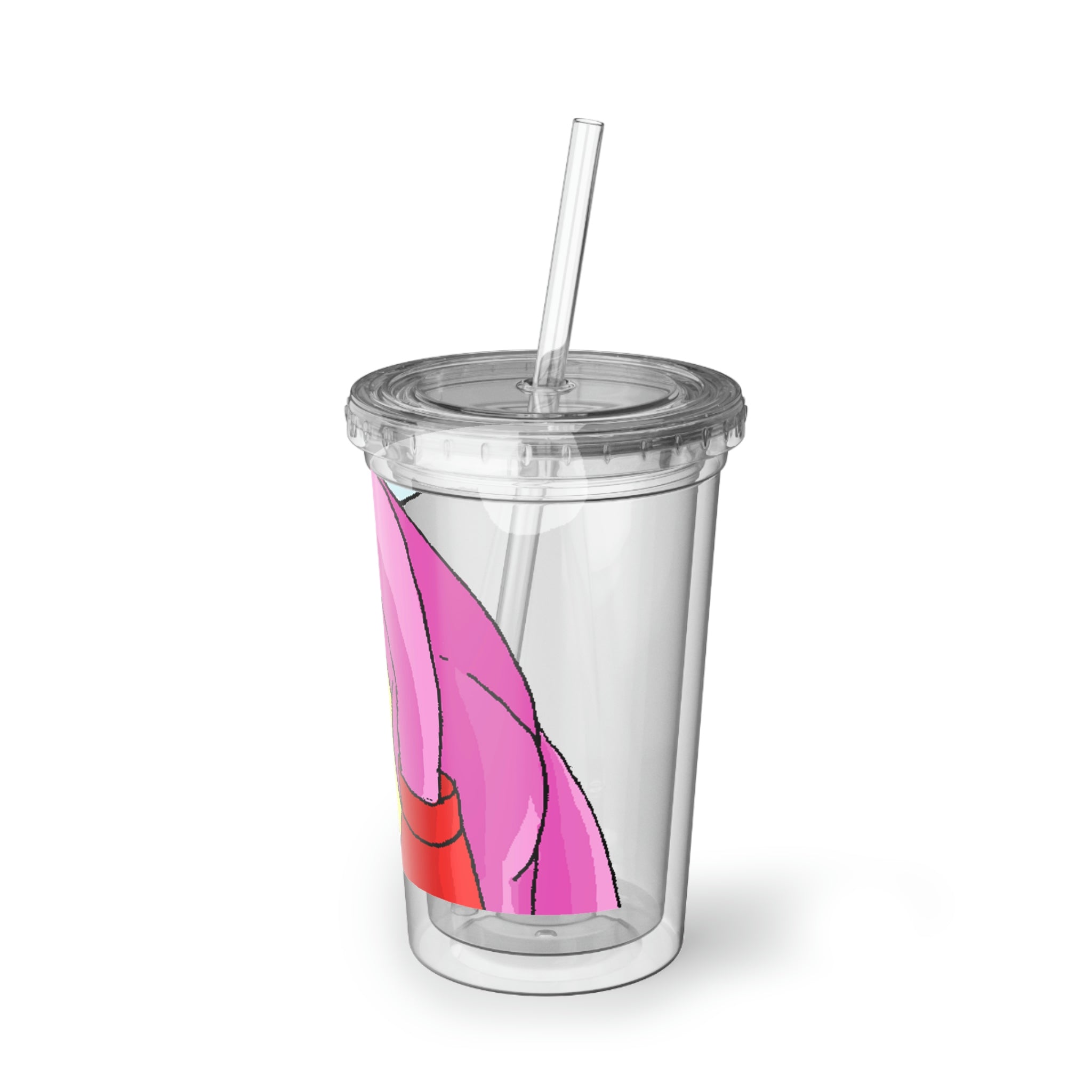 Bubbletare Suave Acrylic Cup in stainless steel with a black plastic screw-on cap and a straw, showcasing a sleek and modern design.