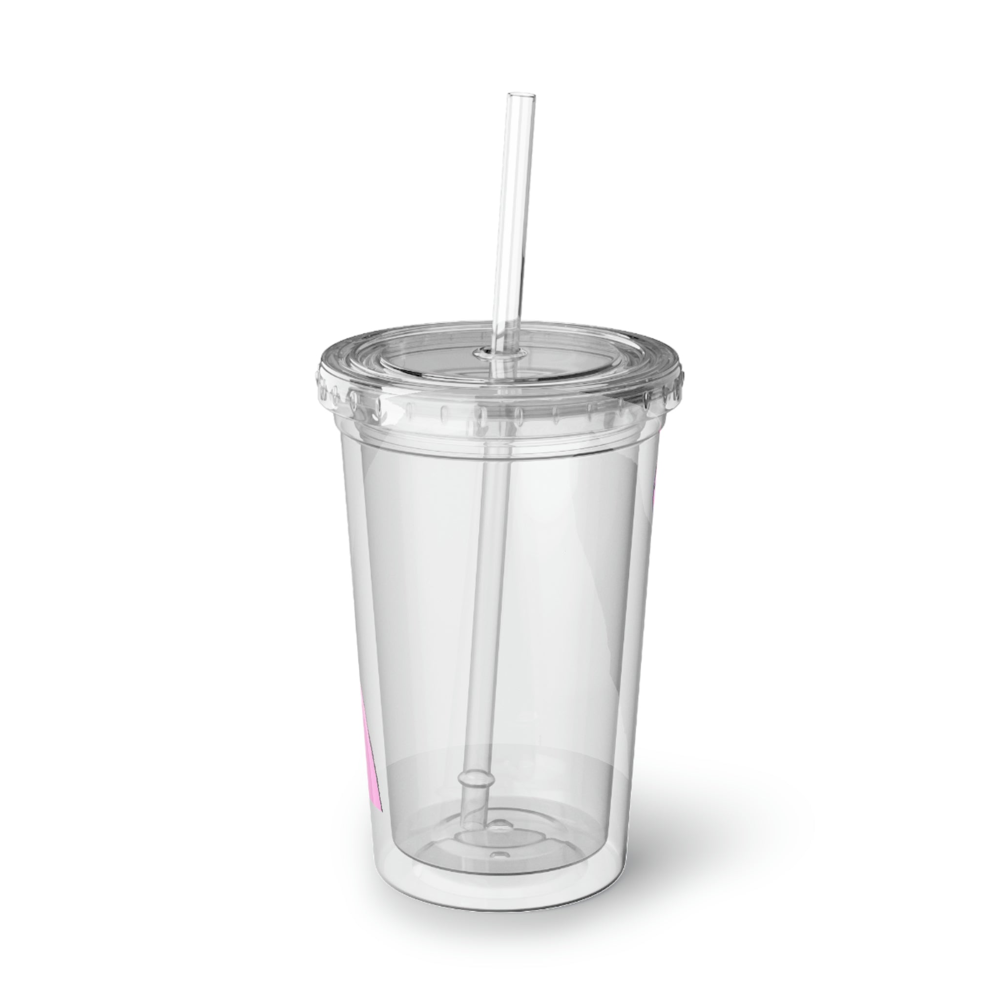 Bubbletare Suave Acrylic Cup in stainless steel with a black plastic screw-on cap and a straw, showcasing a sleek and modern design.