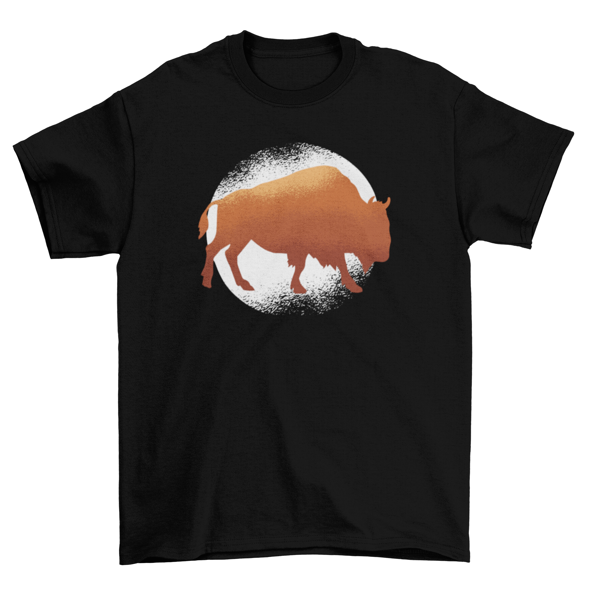 Buffalo T-Shirt featuring a vintage bison silhouette in orange hues against a faded background.