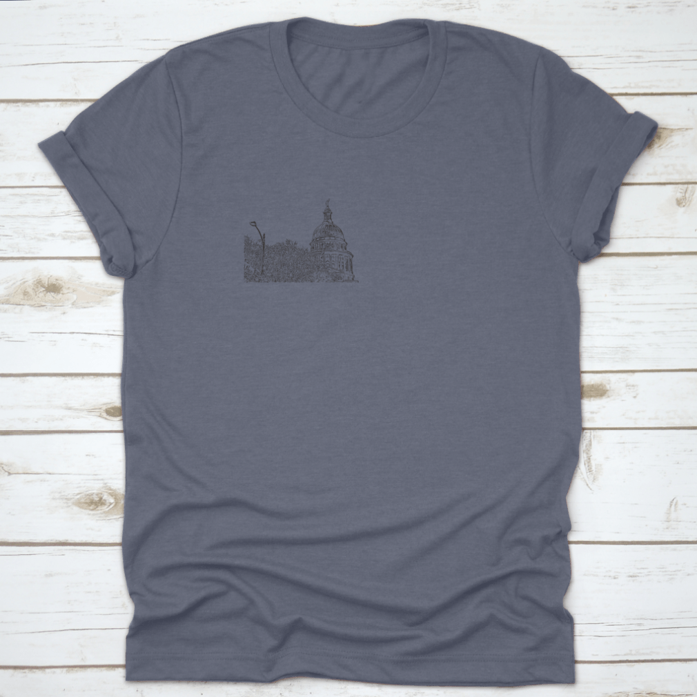 A stylish cotton t-shirt featuring the iconic skyline of Austin, Texas, showcasing its landmarks and vibrant culture.