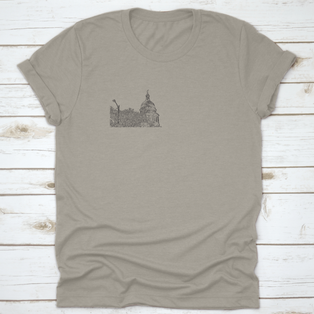 A stylish cotton t-shirt featuring the iconic skyline of Austin, Texas, showcasing its landmarks and vibrant culture.