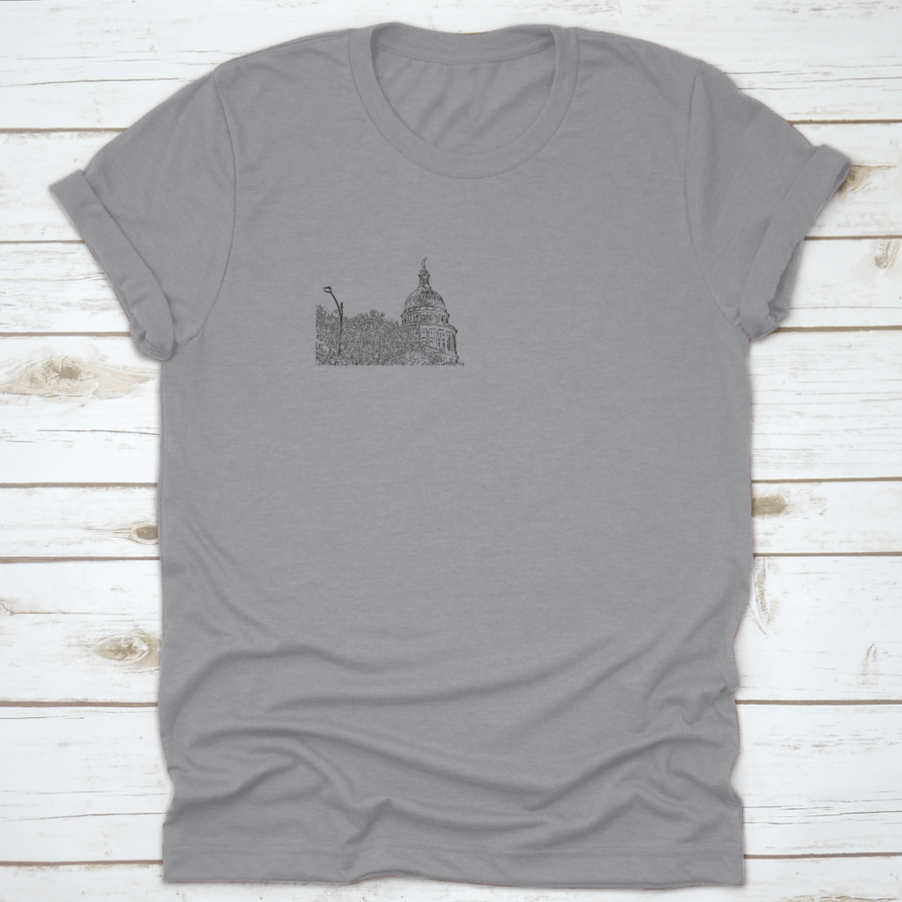 A stylish cotton t-shirt featuring the iconic skyline of Austin, Texas, showcasing its landmarks and vibrant culture.