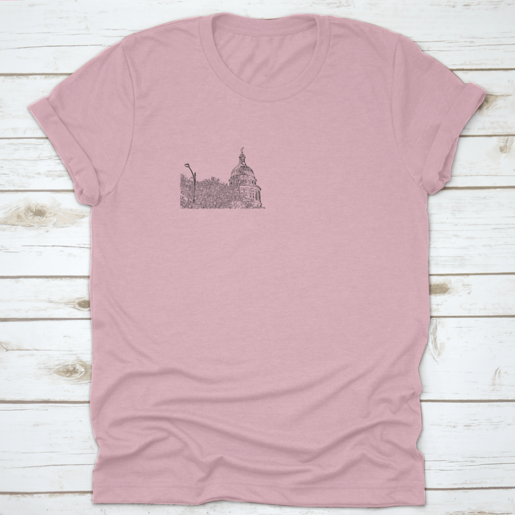 A stylish cotton t-shirt featuring the iconic skyline of Austin, Texas, showcasing its landmarks and vibrant culture.