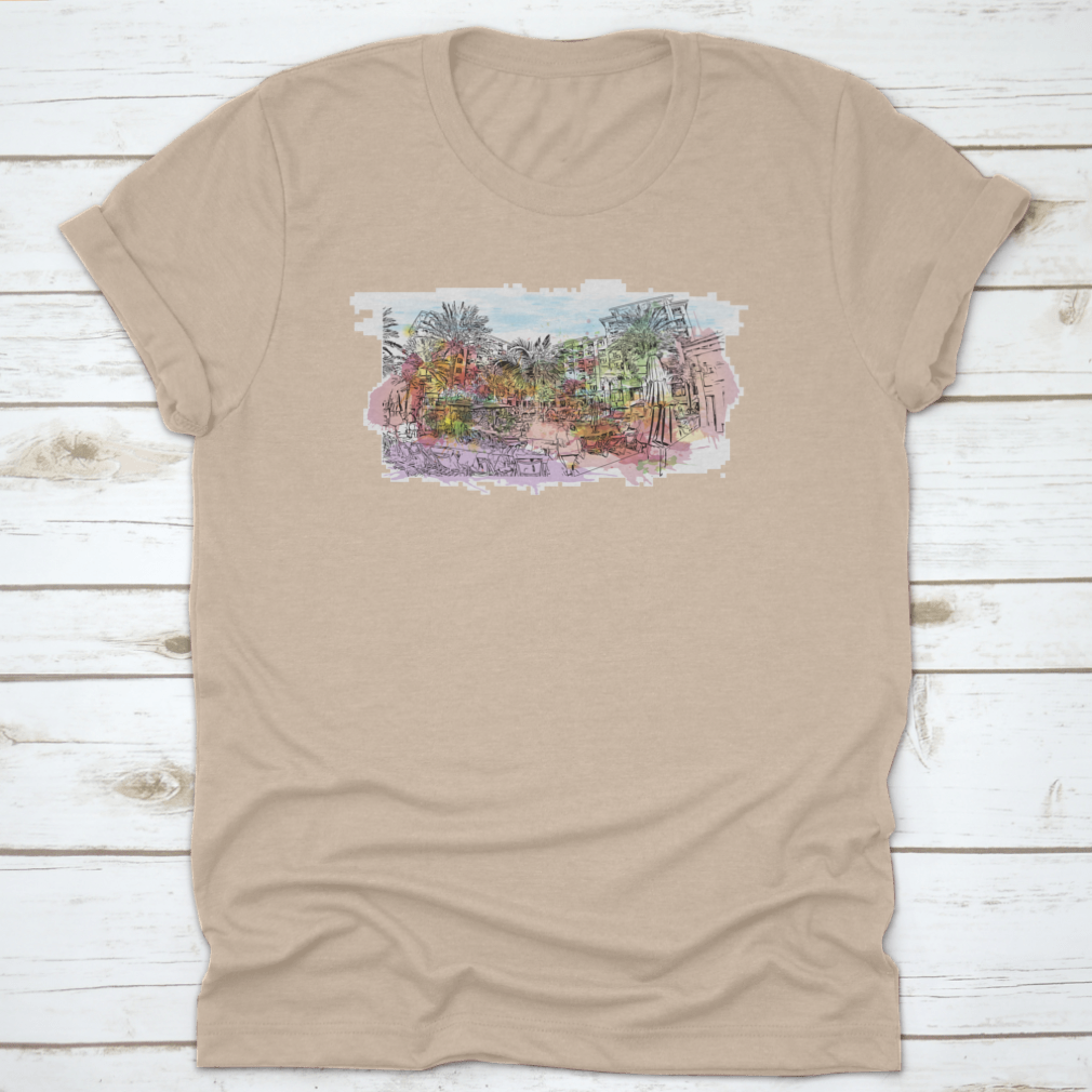 A stylish t-shirt featuring the Building View With Landmark Of Clearwater design, made from 100% cotton, showcasing its classic fit and quality fabric.