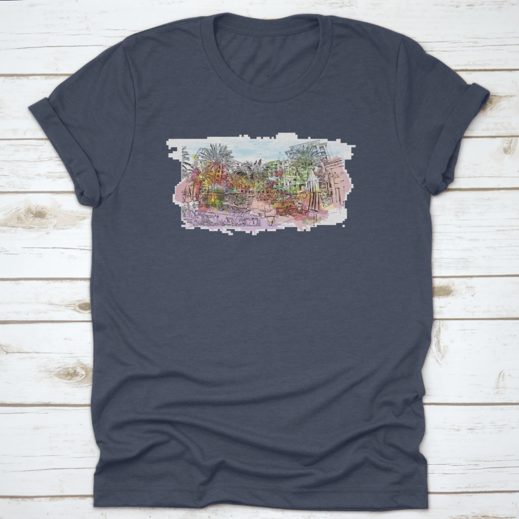 A stylish t-shirt featuring the Building View With Landmark Of Clearwater design, made from 100% cotton, showcasing its classic fit and quality fabric.