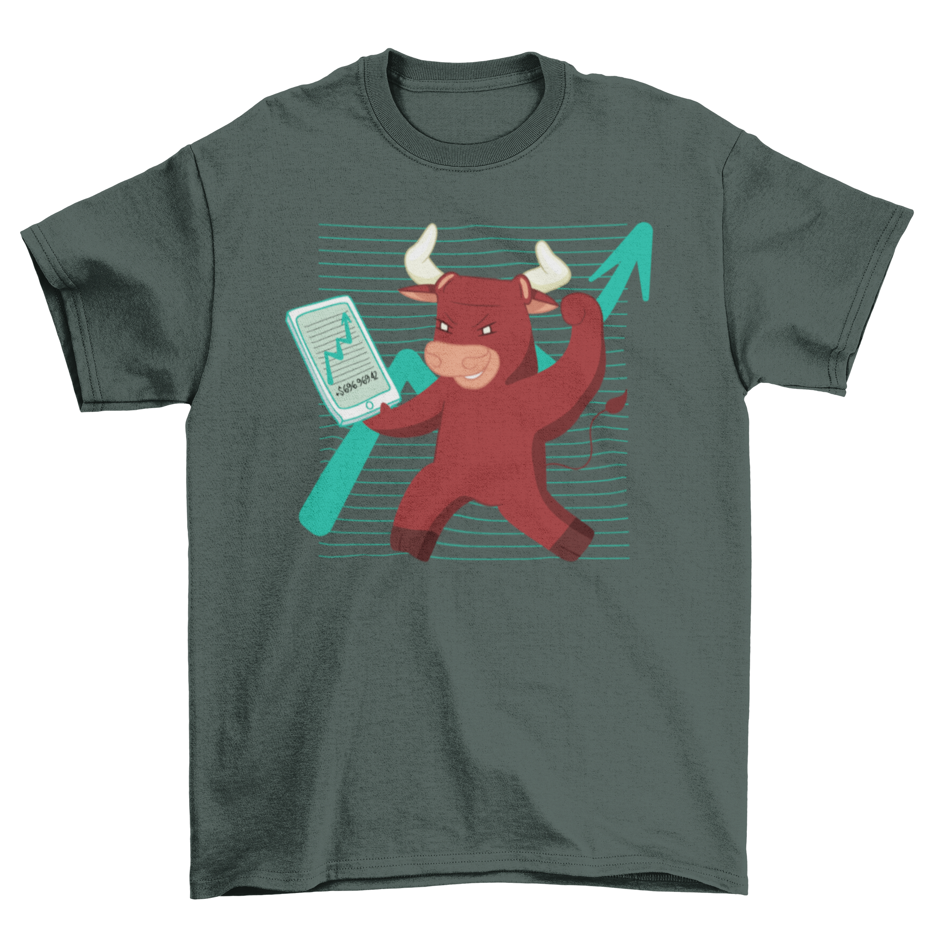 Bull Stocks T-Shirt featuring a bull illustration holding a stock chart, perfect for stock market enthusiasts.