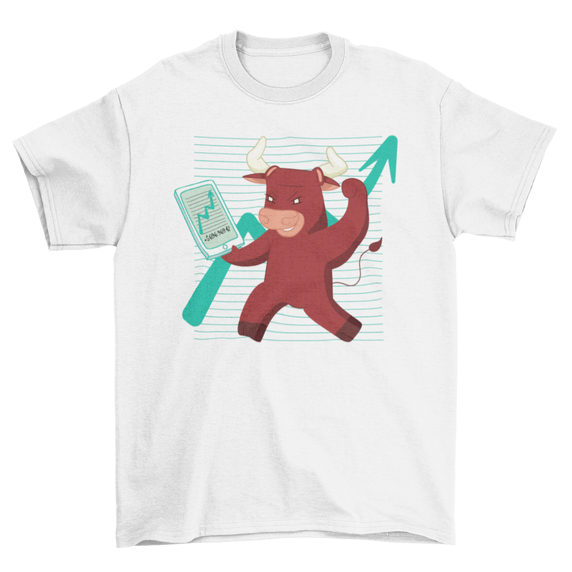 Bull Stocks T-Shirt featuring a bull illustration holding a stock chart, perfect for stock market enthusiasts.