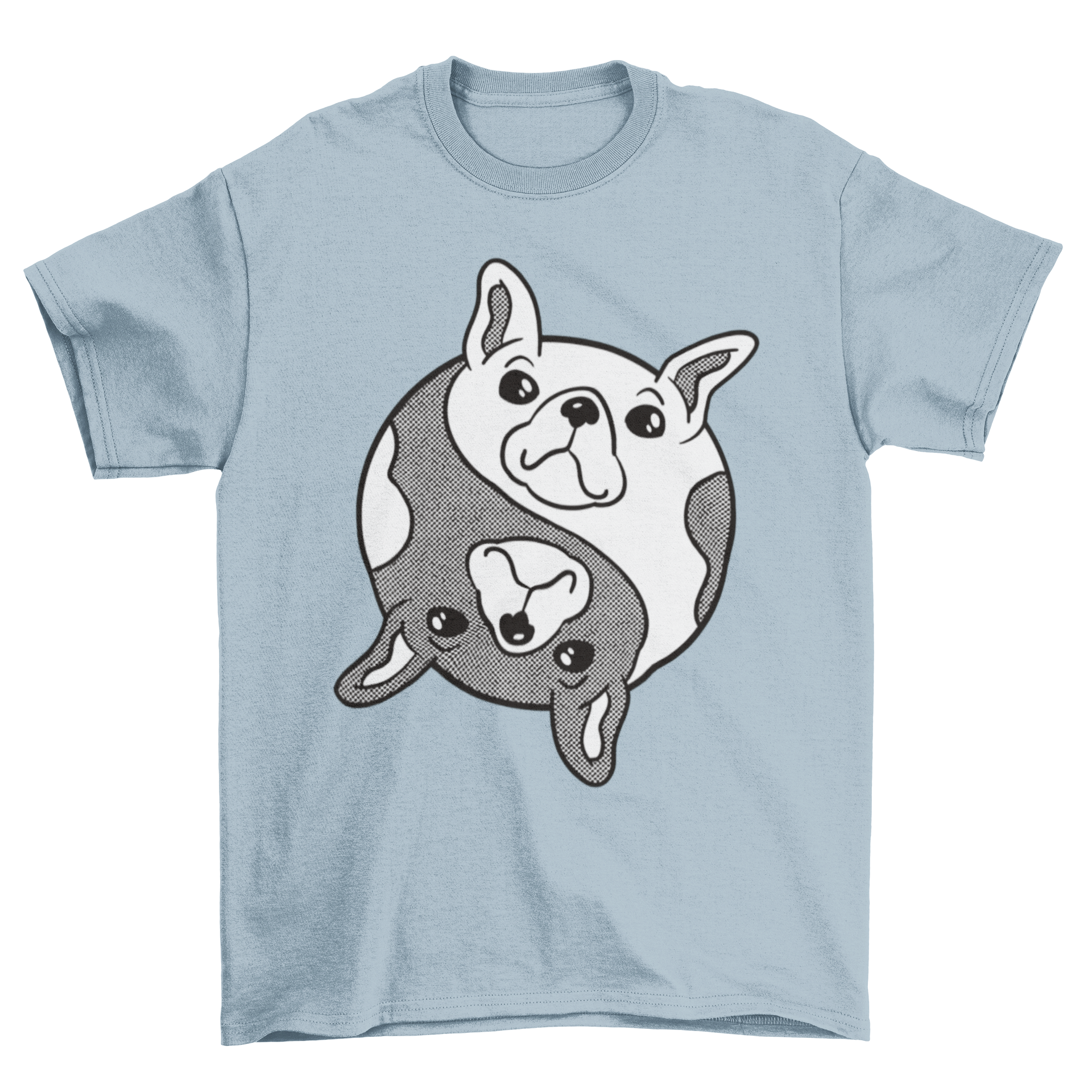 Bulldog Yin Yang Dog T-shirt featuring black and white bulldogs in a stylish design.